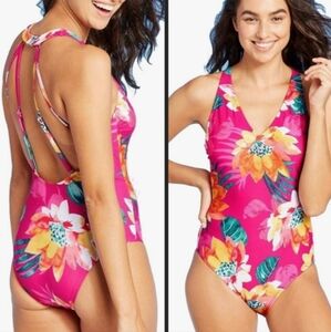 Kona Sol Pink Floral Swimsuit